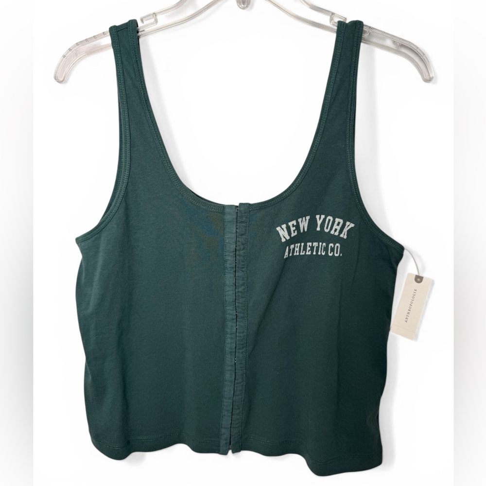 Pilcro Anthropologie Tank Top Green Button Front Summer Crop Medium NWT - Picture 3 of 14